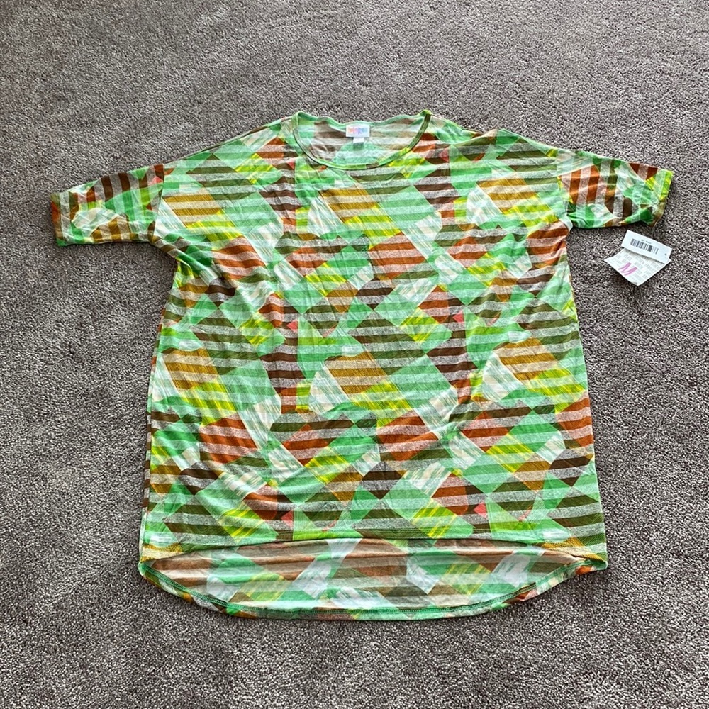 LuLaRoe Irma Multicolor Geometric Tunic Top NWT SIZE M High Low Stretch Tee